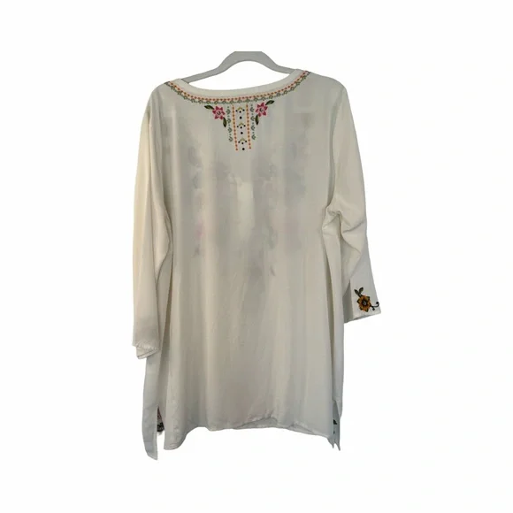J. Jill light floral embroidered asymmetrical tunic popover size large boho - Picture 4 of 7